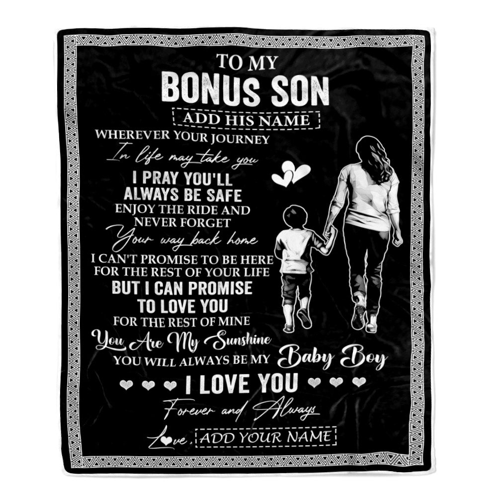 Personalized To My Bonus Son Gifts Blanket From Stepmom Wherever Your Journey In Life Stepmother Stepdaughter Birthday Gifts Christmas Custom Fleece Blanket | siriusteestore