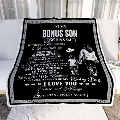 Personalized To My Bonus Son Gifts Blanket From Stepmom Wherever Your Journey In Life Stepmother Stepdaughter Birthday Gifts Christmas Custom Fleece Blanket | siriusteestore