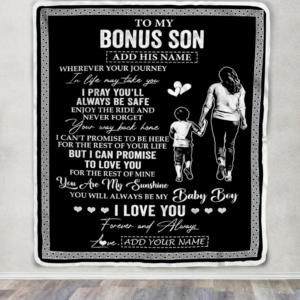 Personalized To My Bonus Son Gifts Blanket From Stepmom Wherever Your Journey In Life Stepmother Stepdaughter Birthday Gifts Christmas Custom Fleece Blanket | siriusteestore