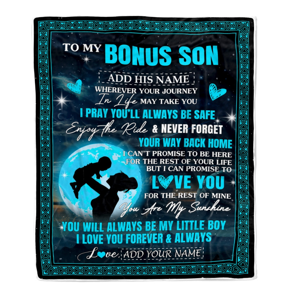 Personalized To My Bonus Son Gifts Blanket From Stepmother Promise To Love You Gifts For Stepson Birthday Graduation Christmas Custom Fleece Throw Blanket | siriusteestore
