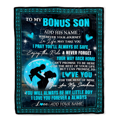 Personalized To My Bonus Son Gifts Blanket From Stepmother Promise To Love You Gifts For Stepson Birthday Graduation Christmas Custom Fleece Throw Blanket | siriusteestore