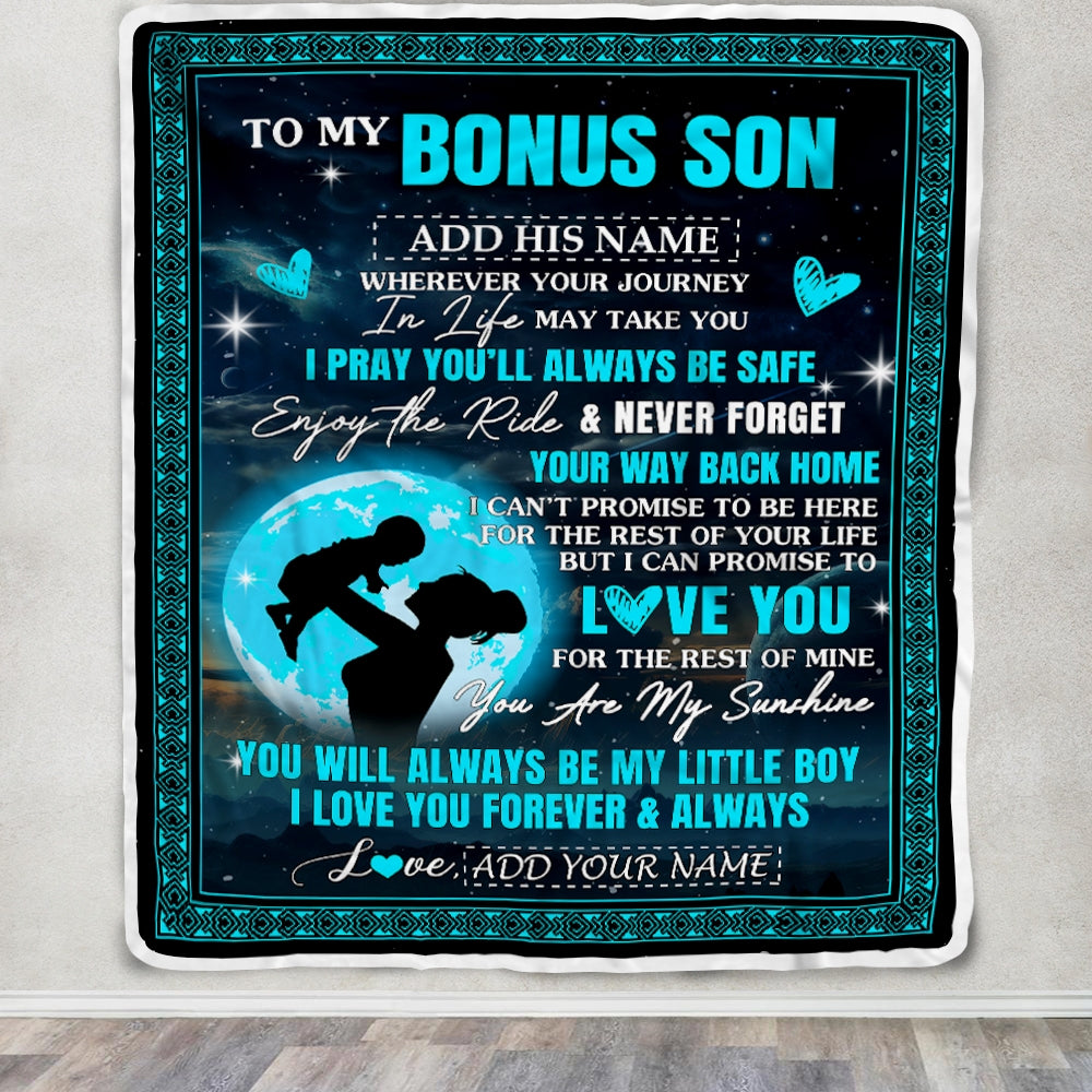 Personalized To My Bonus Son Gifts Blanket From Stepmother Promise To Love You Gifts For Stepson Birthday Graduation Christmas Custom Fleece Throw Blanket | siriusteestore