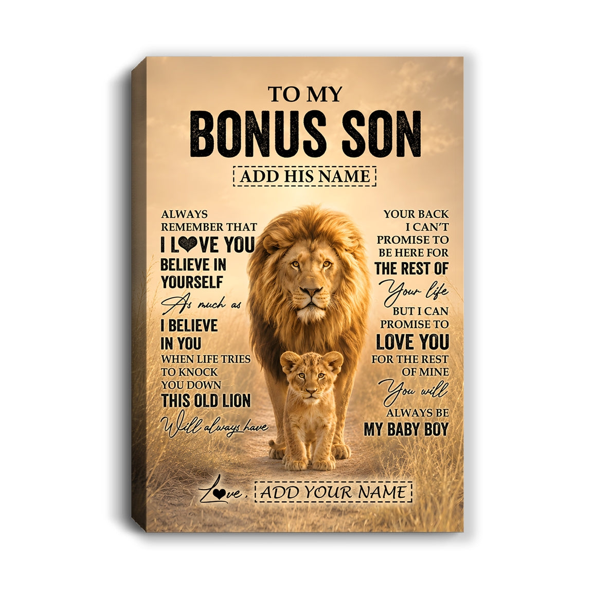 Personalized To My Bonus Son Gifts Canvas From Stepdad Always Remember Lion Gifts For Stepson Birthday Graduation Christmas Custom Wall Art Framed Canvas | siriusteestore