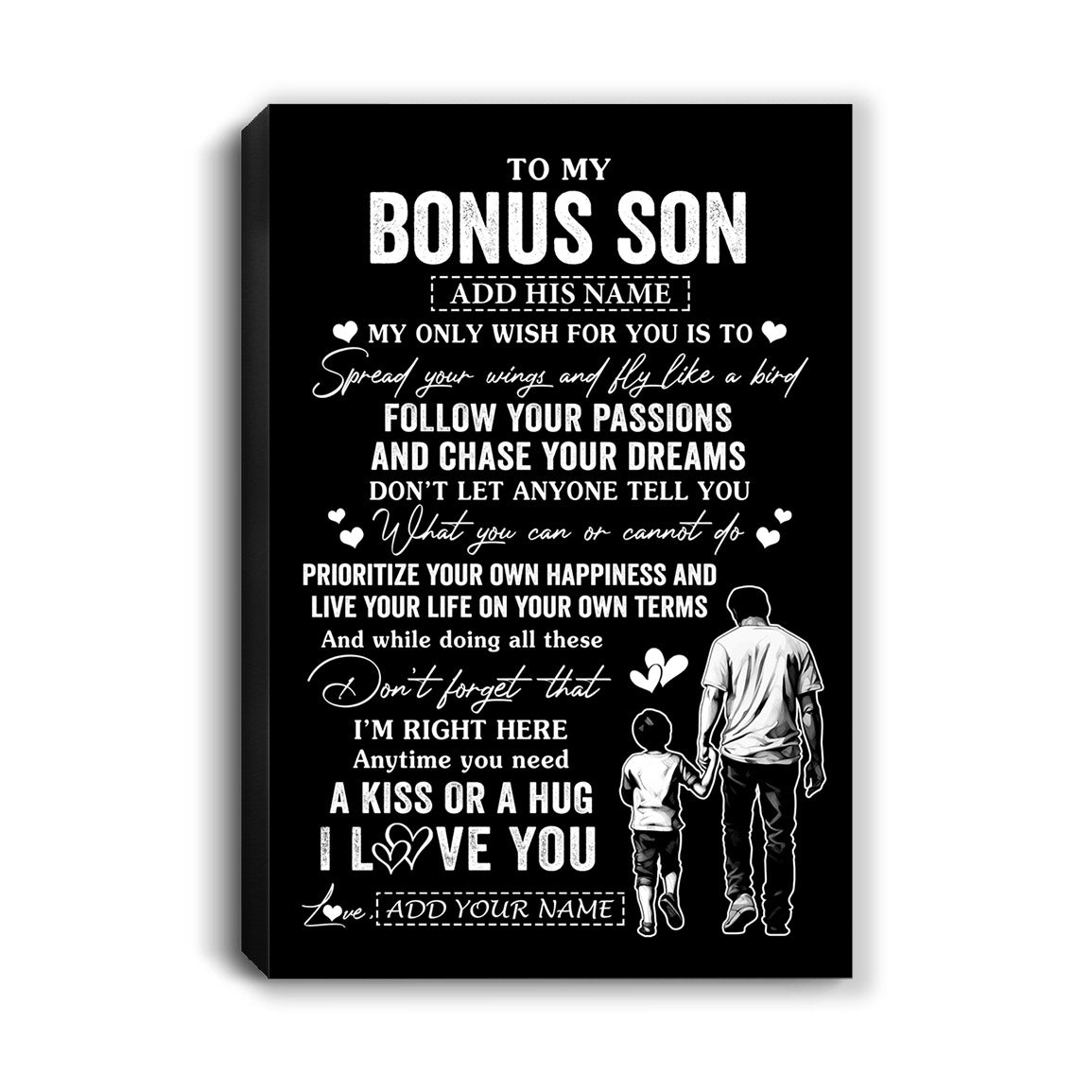 Personalized To My Bonus Son Gifts Canvas From Stepdad My Only Wish For You Stepson Birthday Gifts Graduation Christmas Custom Wall Art Print Framed Canvas | siriusteestore