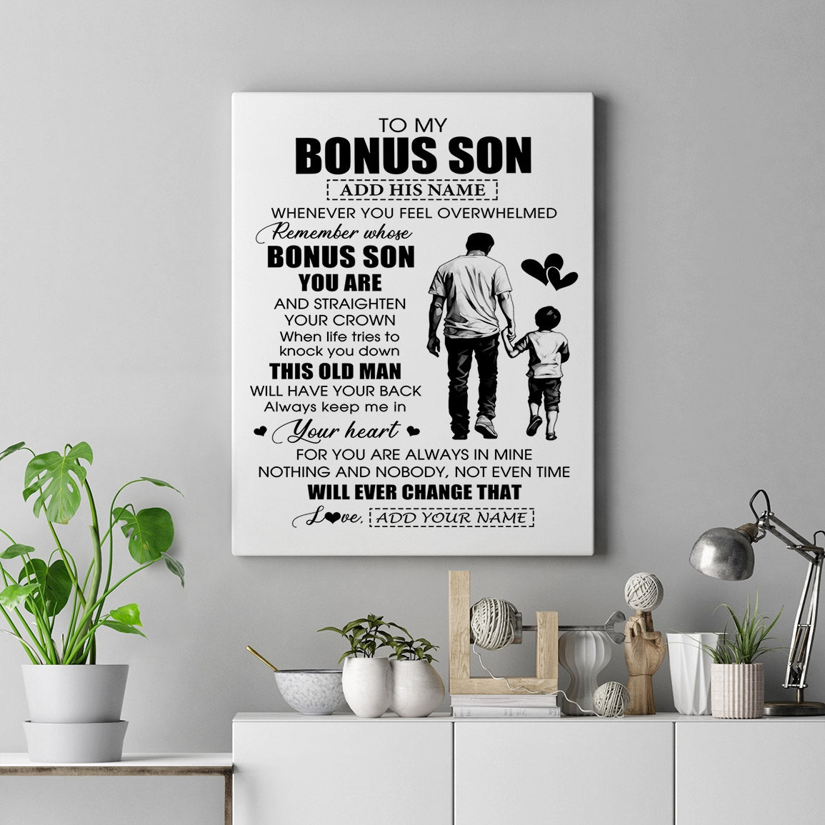 Personalized To My Bonus Son Gifts Canvas From Stepdad Whenever Man Unique Birthday Gifts For Stepson Graduation Christmas Custom Wall Art Print Framed Canvas | siriusteestore