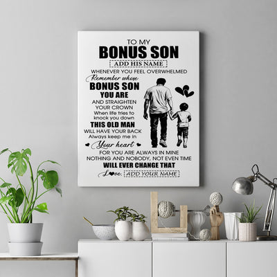 Personalized To My Bonus Son Gifts Canvas From Stepdad Whenever Man Unique Birthday Gifts For Stepson Graduation Christmas Custom Wall Art Print Framed Canvas | siriusteestore