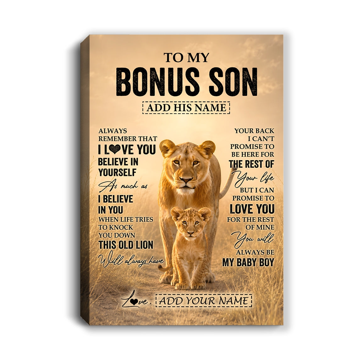Personalized To My Bonus Son Gifts Canvas From Stepmom Always Remember Lion Gifts For Stepson Birthday Graduation Christmas Customized Custom Wall Art Framed Canvas | siriusteestore