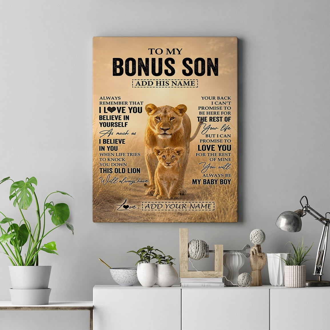 Personalized To My Bonus Son Gifts Canvas From Stepmom Always Remember Lion Gifts For Stepson Birthday Graduation Christmas Customized Custom Wall Art Framed Canvas | siriusteestore