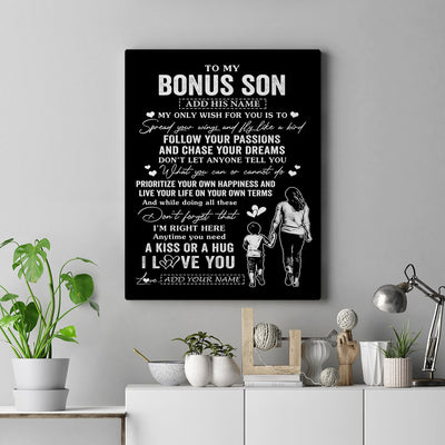 Personalized To My Bonus Son Gifts Canvas From Stepmom My Only Wish For You Stepson Birthday Gifts Graduation Christmas Custom Wall Art Print Framed Canvas | siriusteestore