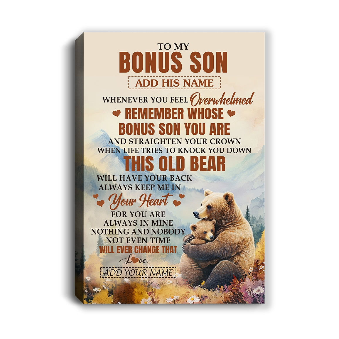 Personalized To My Bonus Son Gifts Canvas From Stepmom Stepdad Whenever Bear Unique Birthday Gifts For Stepson Graduation Christmas Custom Wall Art Print Framed Canvas | siriusteestore