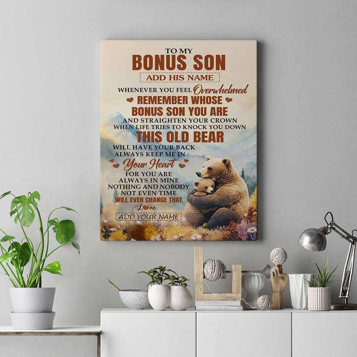 Personalized To My Bonus Son Gifts Canvas From Stepmom Stepdad Whenever Bear Unique Birthday Gifts For Stepson Graduation Christmas Custom Wall Art Print Framed Canvas | siriusteestore