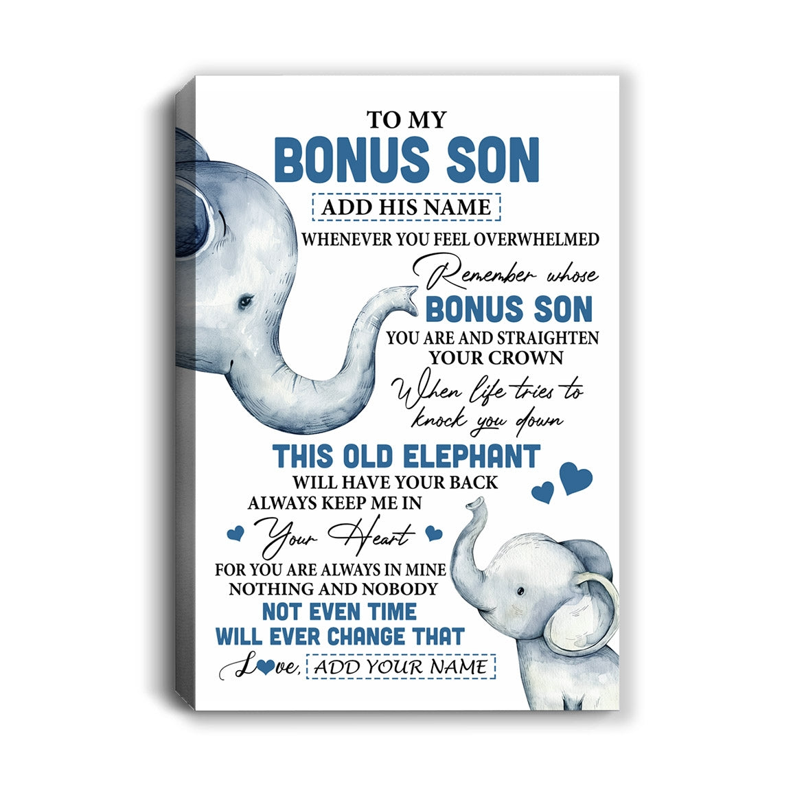 Personalized To My Bonus Son Gifts Canvas From Stepmom Stepdad Whenever Elephant Unique Birthday Gifts For Stepson Graduation Christmas Custom Print Framed Canvas | siriusteestore