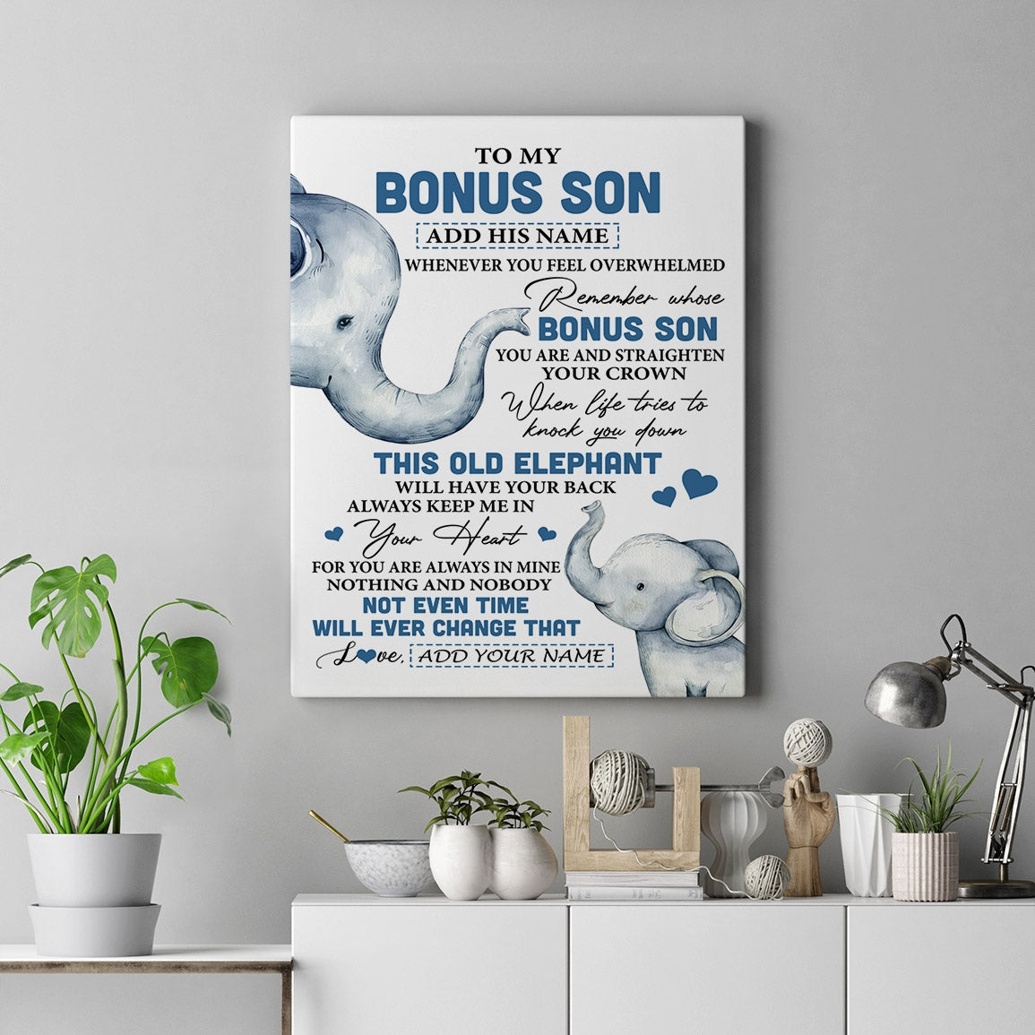 Personalized To My Bonus Son Gifts Canvas From Stepmom Stepdad Whenever Elephant Unique Birthday Gifts For Stepson Graduation Christmas Custom Print Framed Canvas | siriusteestore