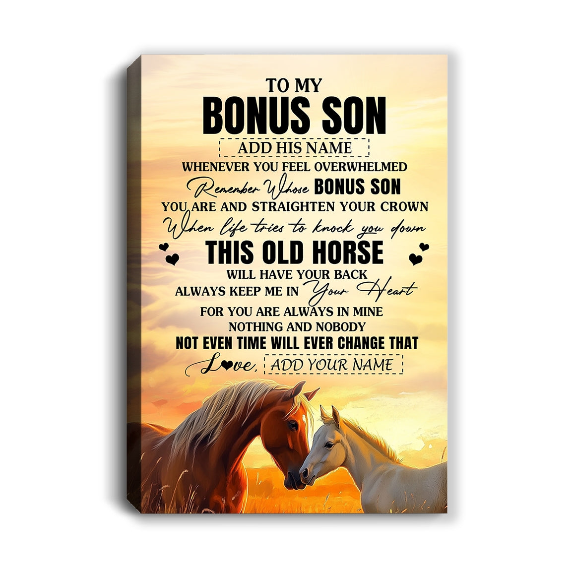 Personalized To My Bonus Son Gifts Canvas From Stepmom Stepdad Whenever Horse Unique Birthday Gifts For Stepson Graduation Christmas Custom Print Framed Canvas | siriusteestore