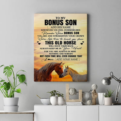 Personalized To My Bonus Son Gifts Canvas From Stepmom Stepdad Whenever Horse Unique Birthday Gifts For Stepson Graduation Christmas Custom Print Framed Canvas | siriusteestore