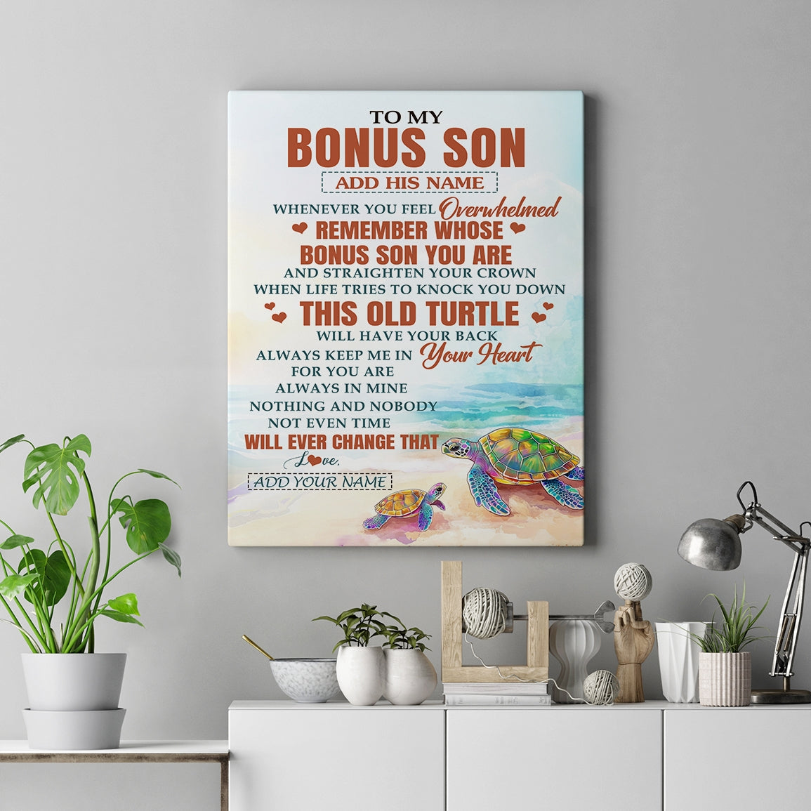 Personalized To My Bonus Son Gifts Canvas From Stepmom Stepdad Whenever Turtle Unique Birthday Gifts For Stepson Graduation Christmas Custom Art Print Framed Canvas | siriusteestore