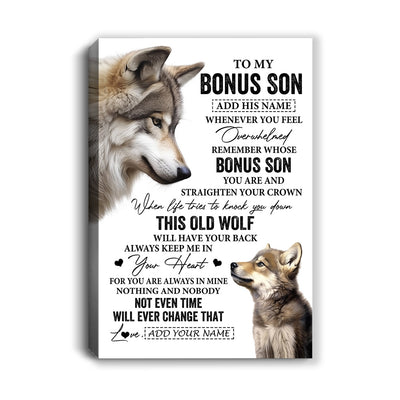 Personalized To My Bonus Son Gifts Canvas From Stepmom Stepdad Whenever Wolf Unique Birthday Gifts For Stepson Graduation Christmas Custom Wall Art Print Framed Canvas | siriusteestore