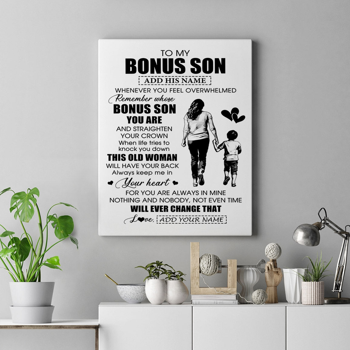Personalized To My Bonus Son Gifts Canvas From Stepmom Stepdad Whenever Woman Unique Birthday Gifts For Stepson Graduation Christmas Custom Art Print Framed Canvas | siriusteestore