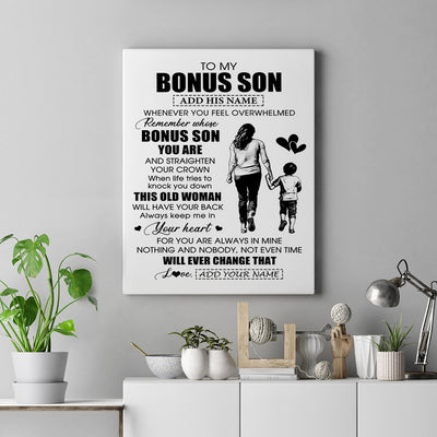 Personalized To My Bonus Son Gifts Canvas From Stepmom Stepdad Whenever Woman Unique Birthday Gifts For Stepson Graduation Christmas Custom Art Print Framed Canvas | siriusteestore
