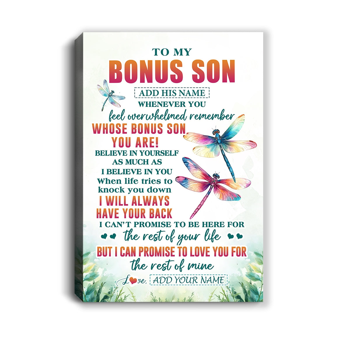 Personalized To My Bonus Son Gifts Canvas From Stepmom Stepdad Whenever You Feel Dragonfly Stepson Birthday Gifts Christmas Custom Wall Art Framed Canvas | siriusteestore