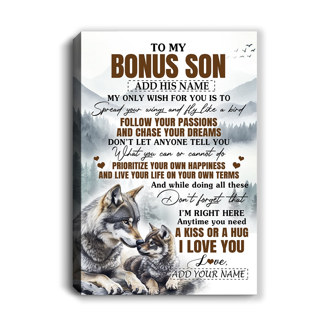 Personalized To My Bonus Son Gifts Canvas From Stepmom Stepdad Wolf My Only Wish For You Stepson Birthday Gifts Graduation Christmas Custom Wall Art Framed Canvas | siriusteestore