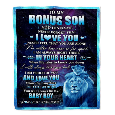 Personalized To My Bonus Son Gifts From Step Dad Blanket I Love You Lion Birthday Gift Ideas For Stepson Graduation Christmas Customized Fleece Blanket | siriusteestore
