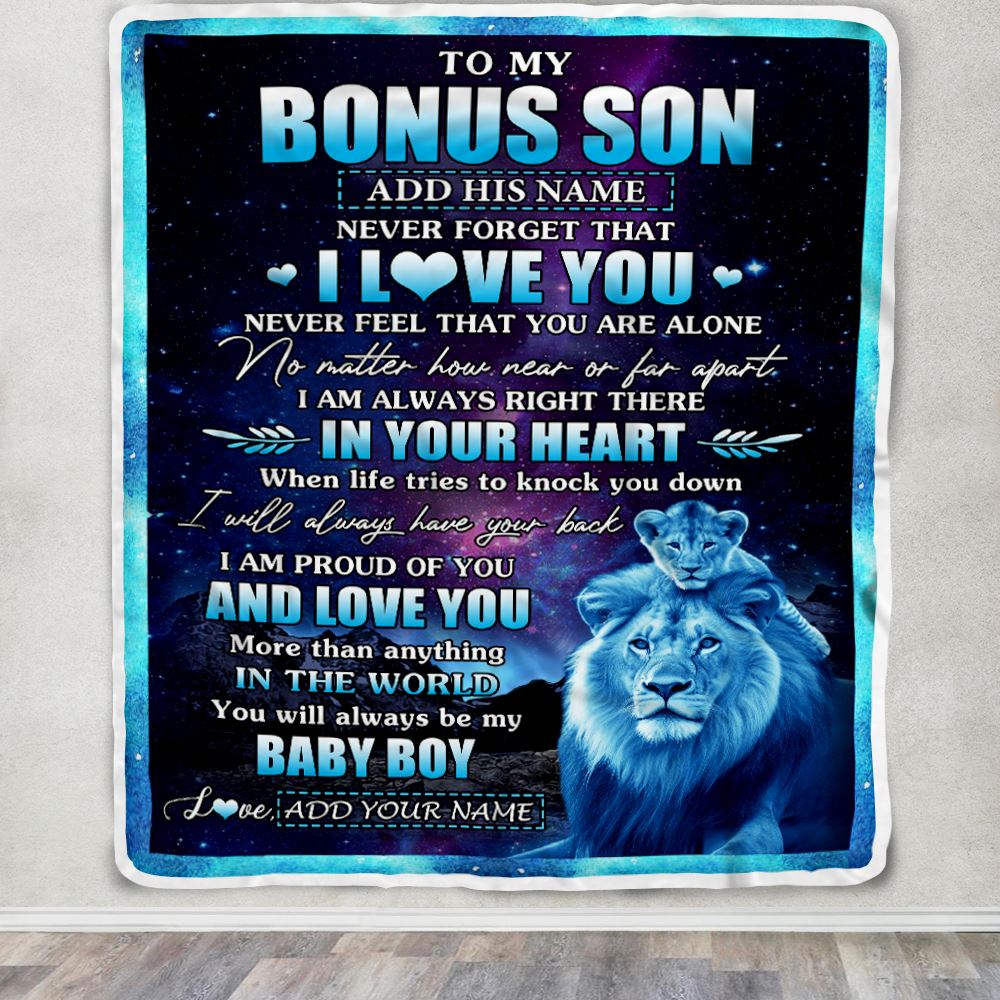Personalized To My Bonus Son Gifts From Step Dad Blanket I Love You Lion Birthday Gift Ideas For Stepson Graduation Christmas Customized Fleece Blanket | siriusteestore