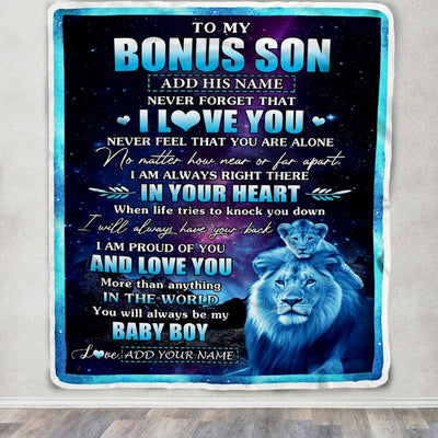 Personalized To My Bonus Son Gifts From Step Dad Blanket I Love You Lion Birthday Gift Ideas For Stepson Graduation Christmas Customized Fleece Blanket | siriusteestore
