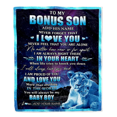 Personalized To My Bonus Son Gifts From Step Mom Blanket I Love You Lion Birthday Gift Ideas For Stepson Graduation Christmas Customized Fleece Blanket | siriusteestore