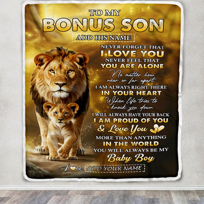 Personalized To My Bonus Son Gifts From Stepdad Blanket Never Forget That I Love You Lion StepSon Birthday Gifts Graduation Christmas Custom Fleece Blanket | siriusteestore