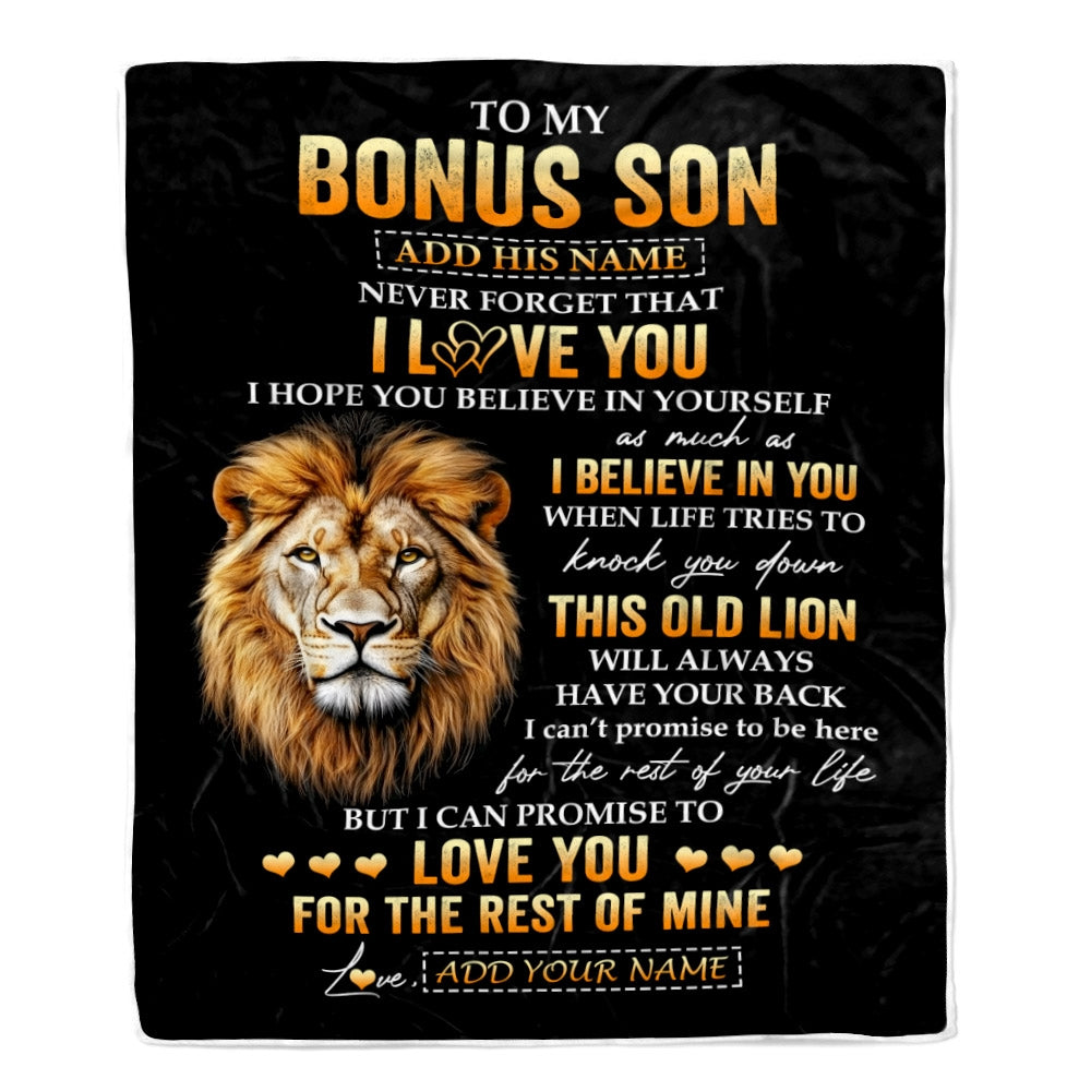 Personalized To My Bonus Son Gifts From Stepdad Blanket Old Lion Love You Stepson Birthday Gifts Graduation Christmas Customized Fleece Throw Blanket | siriusteestore