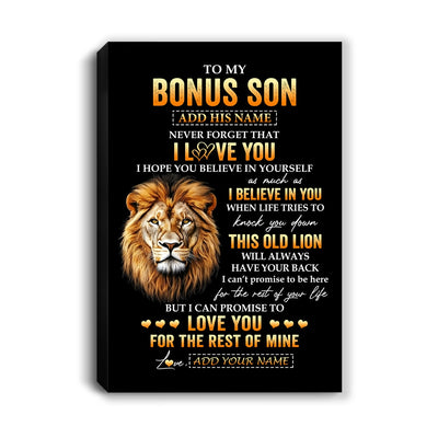 Personalized To My Bonus Son Gifts From Stepdad Canvas Old Lion Love You Stepson Birthday Gifts Graduation Christmas Custom Wall Art Print Framed Canvas | siriusteestore