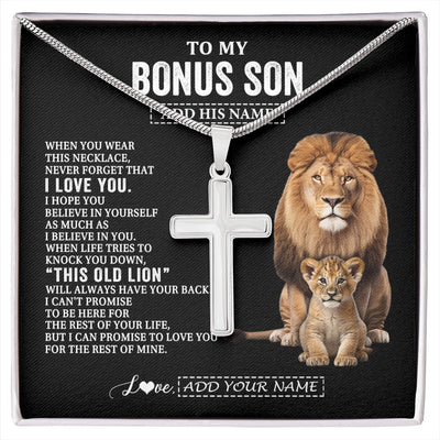 Stainless Cross Necklace Stainless Steel | 1 | Personalized To My Bonus Son Gifts From Stepfather Necklace This Old Lion Love You Stepson Birthday Gifts Graduation Christmas Customized Gift Box Message Card | https://siriusteestore.