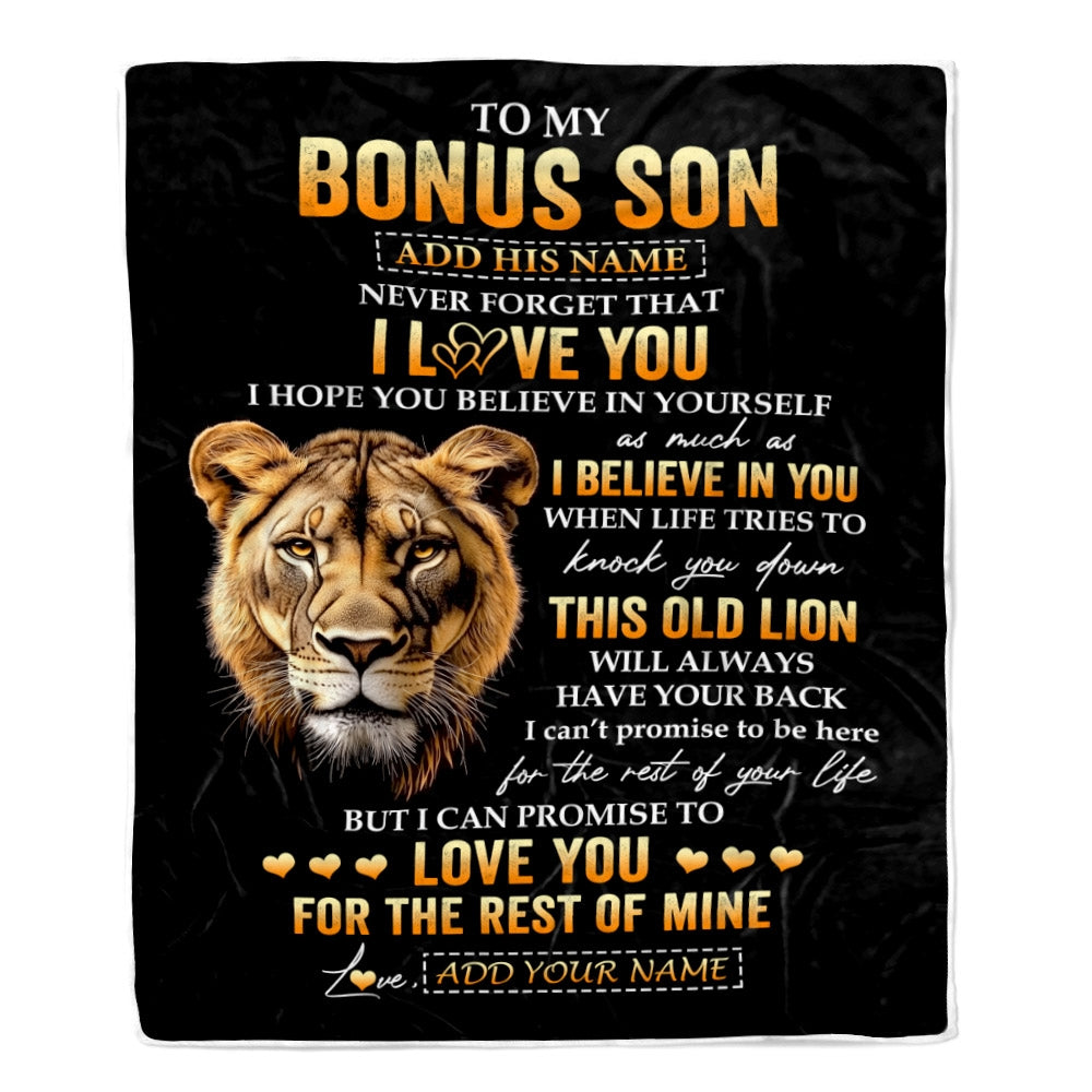 Personalized To My Bonus Son Gifts From Stepmom Blanket Old Lion Love You Stepson Birthday Gifts Graduation Christmas Customized Fleece Throw Blanket | siriusteestore
