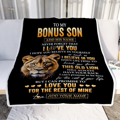 Personalized To My Bonus Son Gifts From Stepmom Blanket Old Lion Love You Stepson Birthday Gifts Graduation Christmas Customized Fleece Throw Blanket | siriusteestore