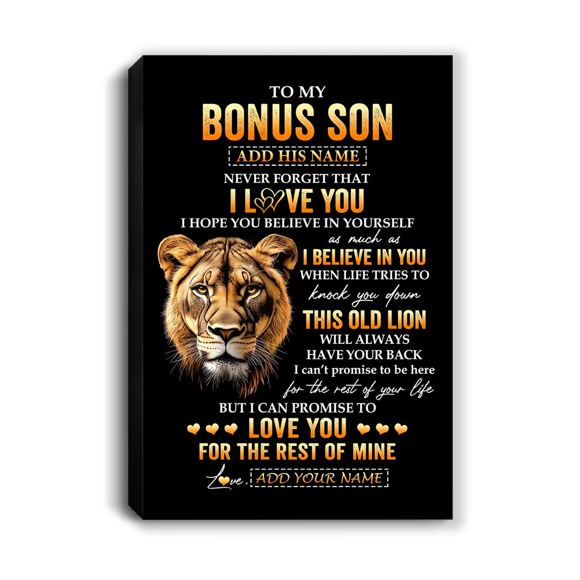 Personalized To My Bonus Son Gifts From Stepmom Canvas Old Lion Love You Stepson Birthday Gifts Graduation Christmas Custom Wall Art Print Framed Canvas | siriusteestore