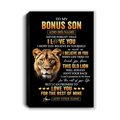 Personalized To My Bonus Son Gifts From Stepmom Canvas Old Lion Love You Stepson Birthday Gifts Graduation Christmas Custom Wall Art Print Framed Canvas | siriusteestore