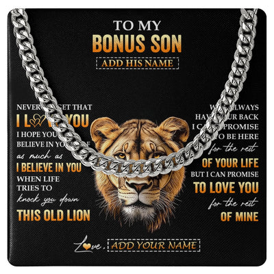 Cuban Link Chain Necklace Stainless Steel | 1 | Personalized To My Bonus Son Gifts From Stepmom Necklace Old Lion Love You Stepson Birthday Gifts Graduation Christmas Customized Gift Box Message Card | siriusteestore.myshopify