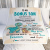 Personalized To My Bonus Son Gifts From Stepmom Stepdad Blanket Dinosaur Letter I Hugged This Gifts For Stepson Birthday Graduation Christmas Fleece Blanket | siriusteestore
