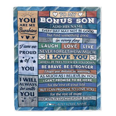 Personalized To My Bonus Son Gifts From Stepmom Stepdad Blanket Wood I Love You Birthday Graduation Gifts For Stepson Christmas Customized Fleece Blanket | siriusteestore