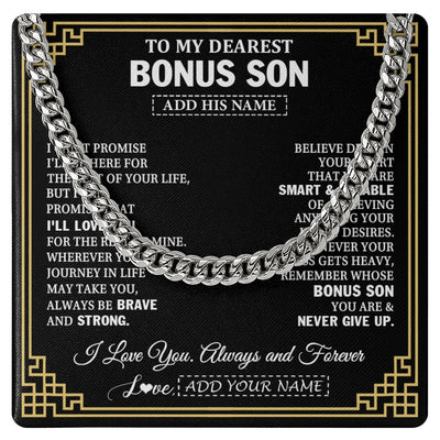 Cuban Link Chain Necklace Stainless Steel | 1 | Personalized To My Bonus Son Gifts From Stepmom Stepdad Cross Necklace Never Give Up Inspirational Gift For Stepson Birthday Christmas Gift Box Message Card | https://siriusteestore.