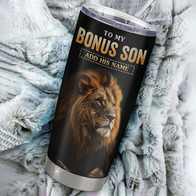 Personalized To My Bonus Son Gifts From Stepmom Stepdad Tumbler Old Lion Love You Stepson Birthday Gifts Graduation Christmas Custom Stainless Steel Cup Travel Mug | siriusteestore