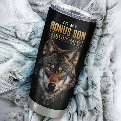 Personalized To My Bonus Son Gifts From Stepmom Stepdad Tumbler Old Wolf Love You Stepson Birthday Gifts Graduation Christmas Custom Stainless Steel Cup Travel Mug | siriusteestore