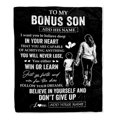 Personalized To My Bonus Son Gifts From Stepmother Blanket Don't Give Up Stepmom Gifts For Stepson Birthday Graduation Christmas Customized Fleece Blanket | siriusteestore