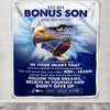 Personalized To My Bonus Son Gifts From Stepmother Stepdad Blanket Don't Give Up Eagle Gifts For Stepson Birthday Graduation Christmas Custom Fleece Blanket | siriusteestore