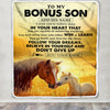 Personalized To My Bonus Son Gifts From Stepmother Stepdad Blanket Don't Give Up Horse Gifts For Stepson Birthday Graduation Christmas Custom Fleece Blanket | siriusteestore