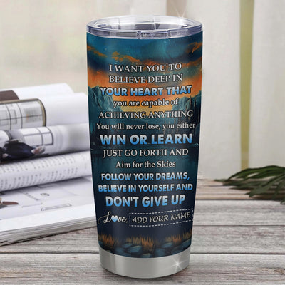 Personalized To My Bonus Son Gifts From Stepmother Stepdad Tumbler Don't Give Up White Tiger Gifts For Stepson Birthday Graduation Christmas Custom Stainless Steel Mug | siriusteestore