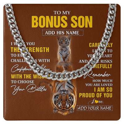 Cuban Link Chain Necklace Stainless Steel | 1 | Personalized To My Bonus Son Gifts Necklace From Godmother Godfather I Wish You The Strength Tiger Bonus Son Birthday Gifts Christmas Gift Box Message Card | https://siriusteestore.