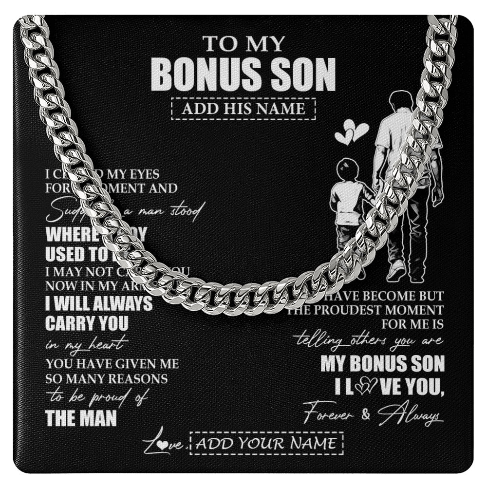 Cuban Link Chain Necklace Stainless Steel | 1 | Personalized To My Bonus Son Gifts Necklace From Stepdad I Closed My Eyes For A Moment Stepson Birthday Graduation Christmas Customized Gift Box Message Card | siriusteestore.myshopify