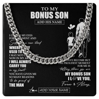Cuban Link Chain Necklace Stainless Steel | 1 | Personalized To My Bonus Son Gifts Necklace From Stepdad I Closed My Eyes For A Moment Stepson Birthday Graduation Christmas Customized Gift Box Message Card | siriusteestore.myshopify